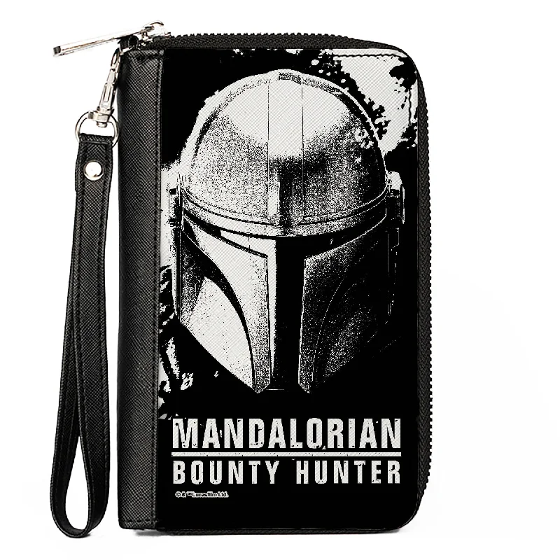 Custom money clips for corporate gifts Beaded Passport Covers & Wallets with Bohemian Vibe for Festival GoersWomen's PU Zip Around Wallet Rectangle - Star Wars The Mandalorian Helmet MANDALORIAN BOUNTY HUNTER Logo Weathered Black White