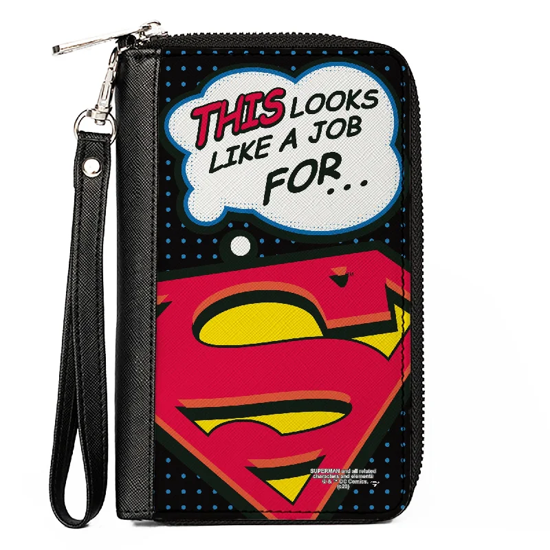 Elegant money clips for weddings Vintage-Style Passport Covers & Wallets with Brass Hardware for Retro EnthusiastsWomen's PU Zip Around Wallet Rectangle - Superman Shield THIS LOOKS LIKE A JOB FOR...Superman Shield Halftone Black Blue