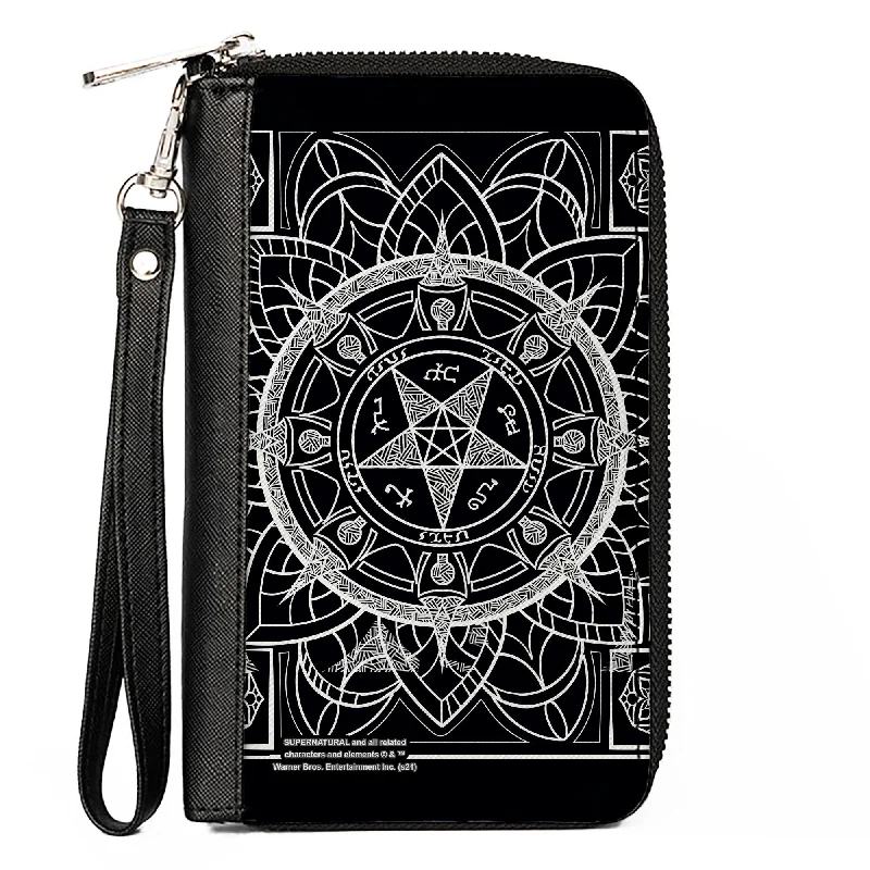Money clips with RFID protection Vegan Leather Passport Covers & Wallets for Environmentally Conscious PeopleWomen's PU Zip Around Wallet Rectangle - Supernatural Devil's Trap Symbol CLOSE-UP Black White Money clips with RFID protection Vegan Leather Passport Covers & Wallets for Environmentally Conscious PeopleWomen's PU Zip Around Wallet Rectangle - Supernatural Devil's Trap Symbol CLOSE-UP Black White