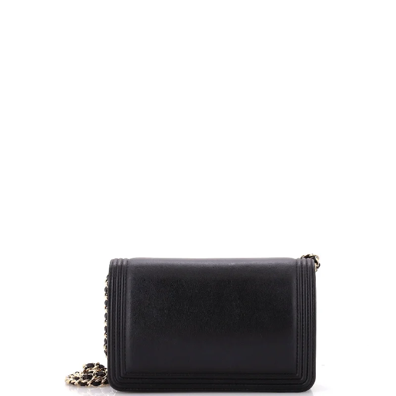 Money clips for women with sleek designs Bicolor Boy Wallet on Chain Calfskin