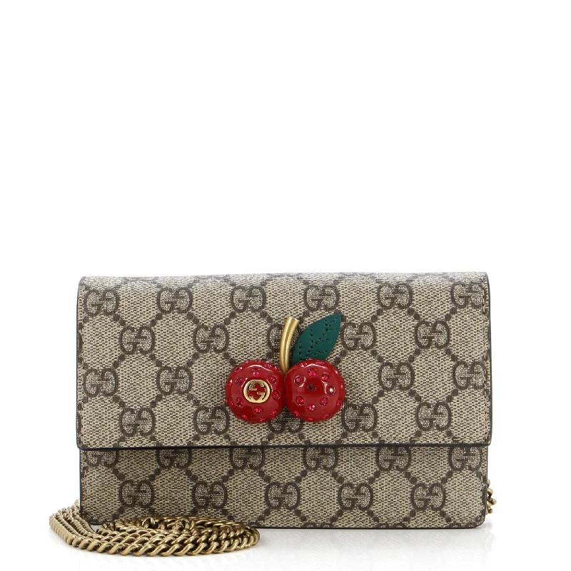 Custom money clips for corporate gifts Cherries Wallet on Chain GG Coated Canvas Mini Custom money clips for corporate gifts Cherries Wallet on Chain GG Coated Canvas Mini