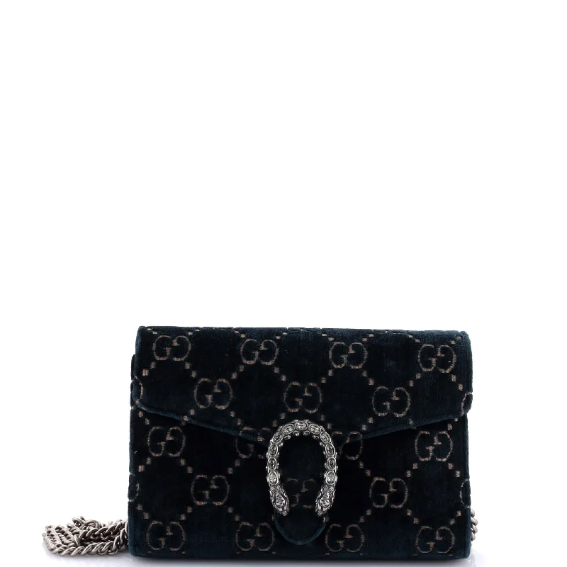 Luxury leather money clips with card slots Dionysus Chain Wallet GG Velvet Small