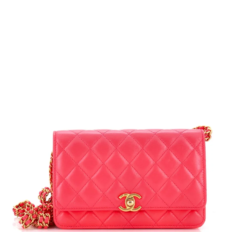Money clips with built-in bottle openers Double Chain CC Wallet on Chain Quilted Shiny Calfskin