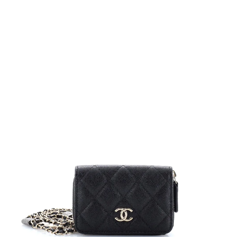 Money clips for women with sleek designs Flap Card Holder on Chain with Charms Quilted Caviar Mini Money clips for women with sleek designs Flap Card Holder on Chain with Charms Quilted Caviar Mini
