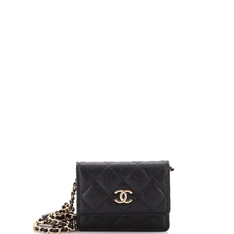 Money clips for women with sleek designs Flap Card Holder on Chain with Charms Quilted Caviar Mini Money clips for women with sleek designs Flap Card Holder on Chain with Charms Quilted Caviar Mini