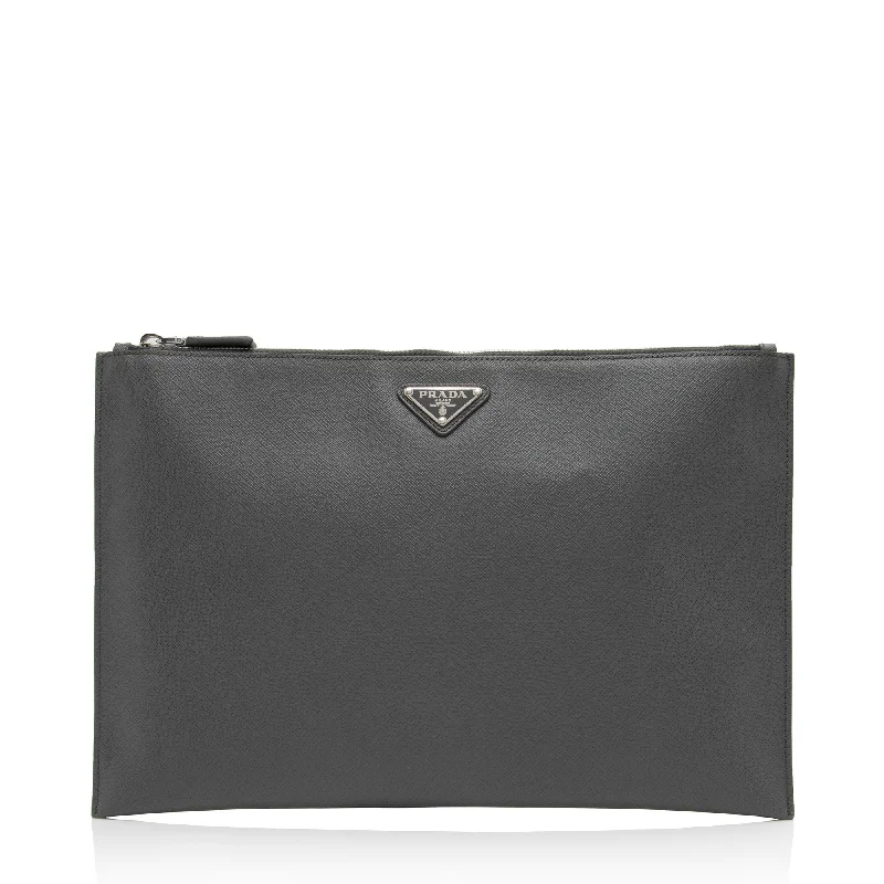 Luxury leather money clips with card slots Prada Saffiano Zip Pouch