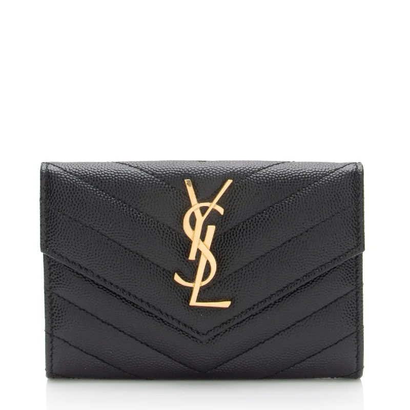 Eco-friendly money clips made from sustainable materials Saint Laurent Matelasse Grain de Poudre Monogram Envelope Small Wallet