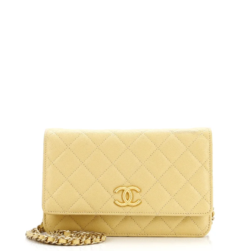 Money clips for women with sleek designs Textured CC Wallet on Chain Quilted Caviar