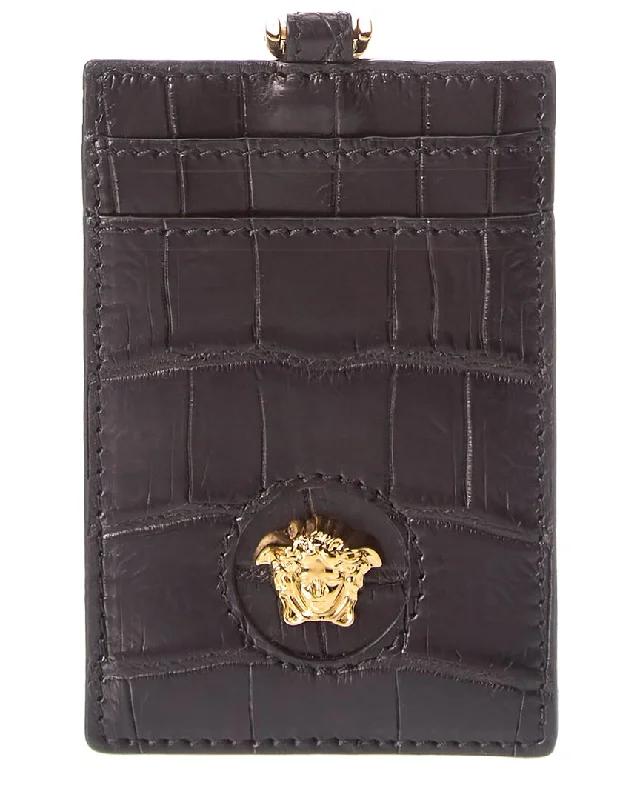 Lightweight money clips for travel Versace La Medusa Croc-Embossed Leather Card Holder On Chain Lightweight money clips for travel Versace La Medusa Croc-Embossed Leather Card Holder On Chain