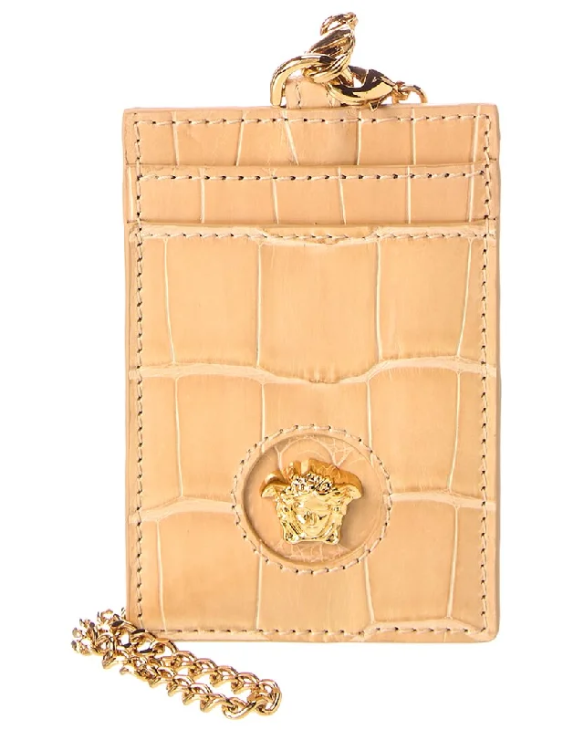 Money clips for holding large amounts of cash Versace La Medusa Croc-Embossed Leather Card Holder On Chain