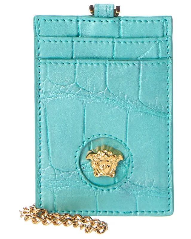Luxury leather money clips with card slots Versace La Medusa Croc-Embossed Leather Card Holder On Chain Luxury leather money clips with card slots Versace La Medusa Croc-Embossed Leather Card Holder On Chain