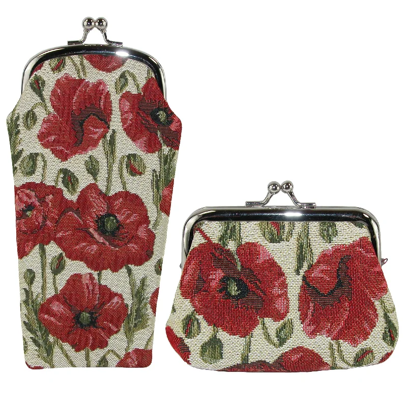 Stainless steel money clips for durability Women's Poppy Print Tapestry Glasses Case and Coin Purse Set Stainless steel money clips for durability Women's Poppy Print Tapestry Glasses Case and Coin Purse Set